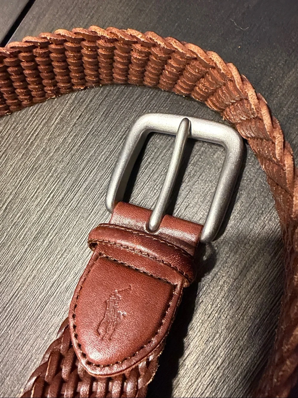 Polo Ralph Lauren Brown Braided Woven Leather Belt Silver Buckle Size 36